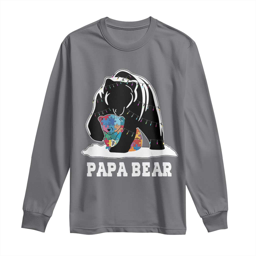 Autism Papa Bear Long Sleeve Shirt Support Autistic Matching Family Dad