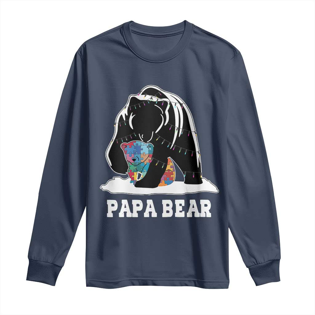 Autism Papa Bear Long Sleeve Shirt Support Autistic Matching Family Dad