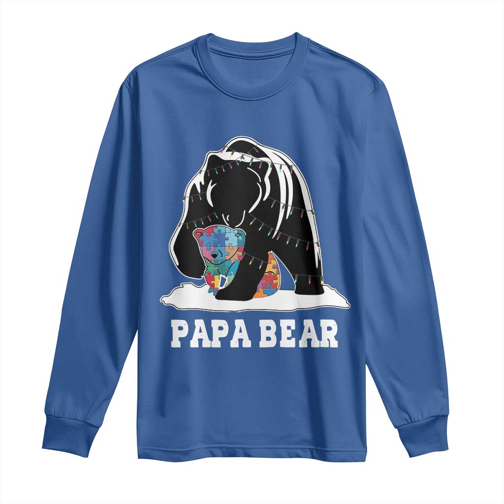 Autism Papa Bear Long Sleeve Shirt Support Autistic Matching Family Dad