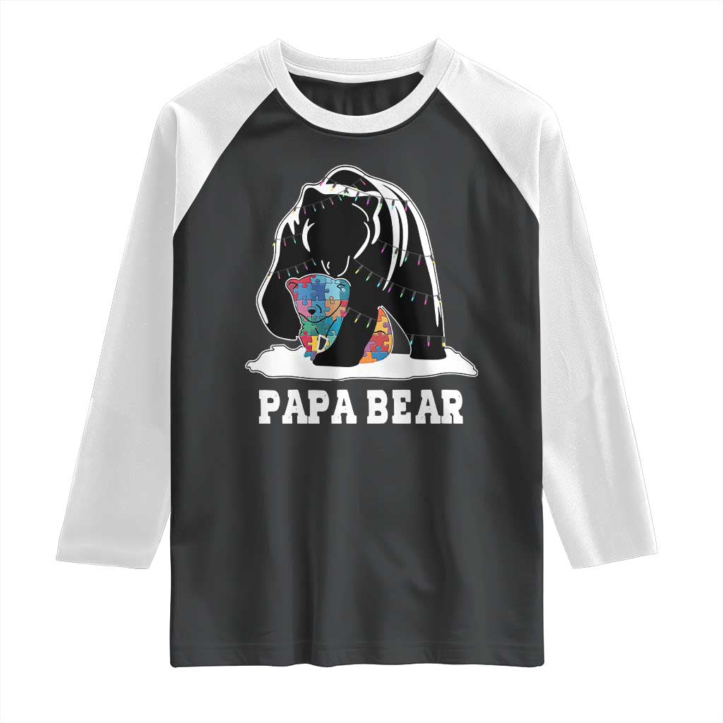 Autism Papa Bear Raglan Shirt Support Autistic Matching Family Dad