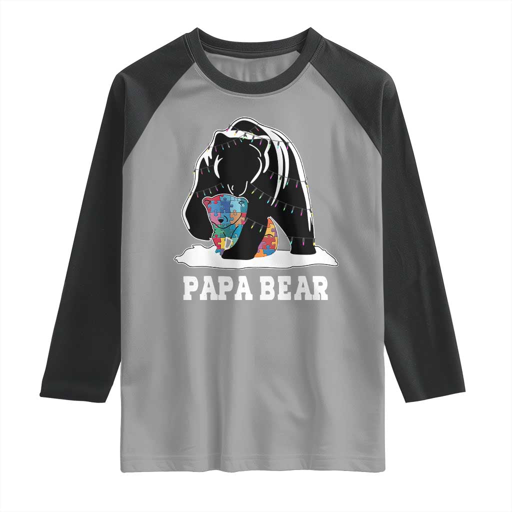 Autism Papa Bear Raglan Shirt Support Autistic Matching Family Dad
