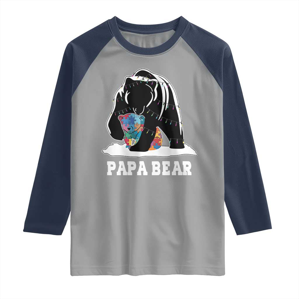Autism Papa Bear Raglan Shirt Support Autistic Matching Family Dad