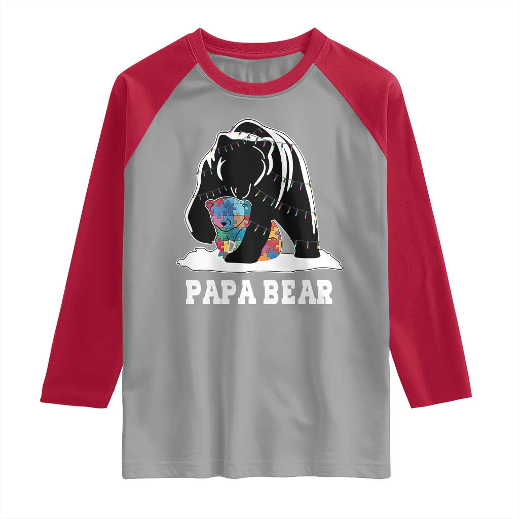 Autism Papa Bear Raglan Shirt Support Autistic Matching Family Dad