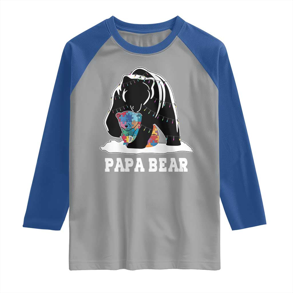 Autism Papa Bear Raglan Shirt Support Autistic Matching Family Dad
