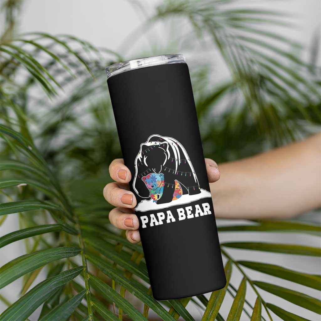 Autism Papa Bear Skinny Tumbler Support Autistic Matching Family Dad