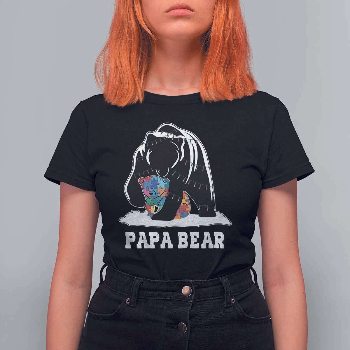 Autism Papa Bear T Shirt For Women Support Autistic Matching Family Dad