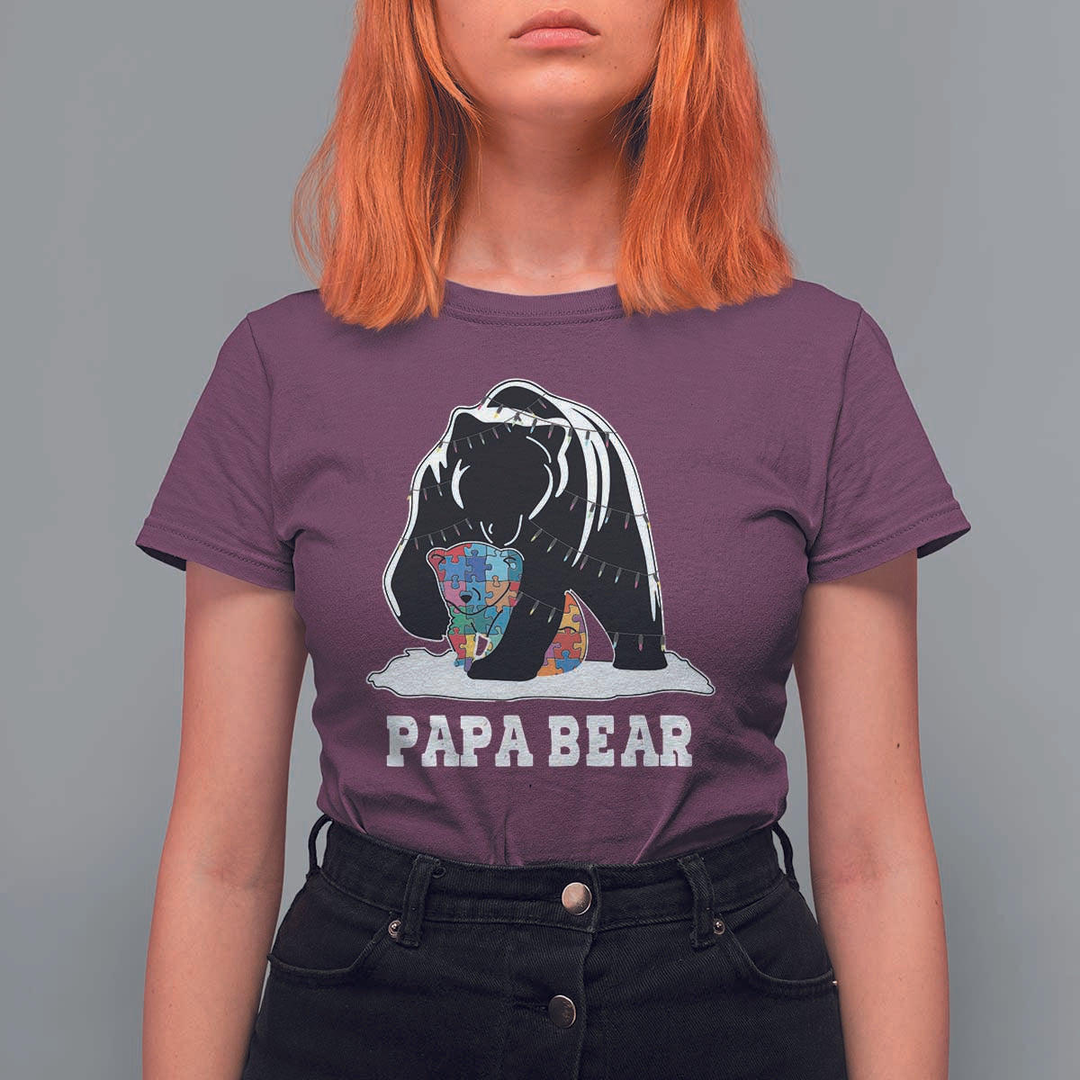 Autism Papa Bear T Shirt For Women Support Autistic Matching Family Dad