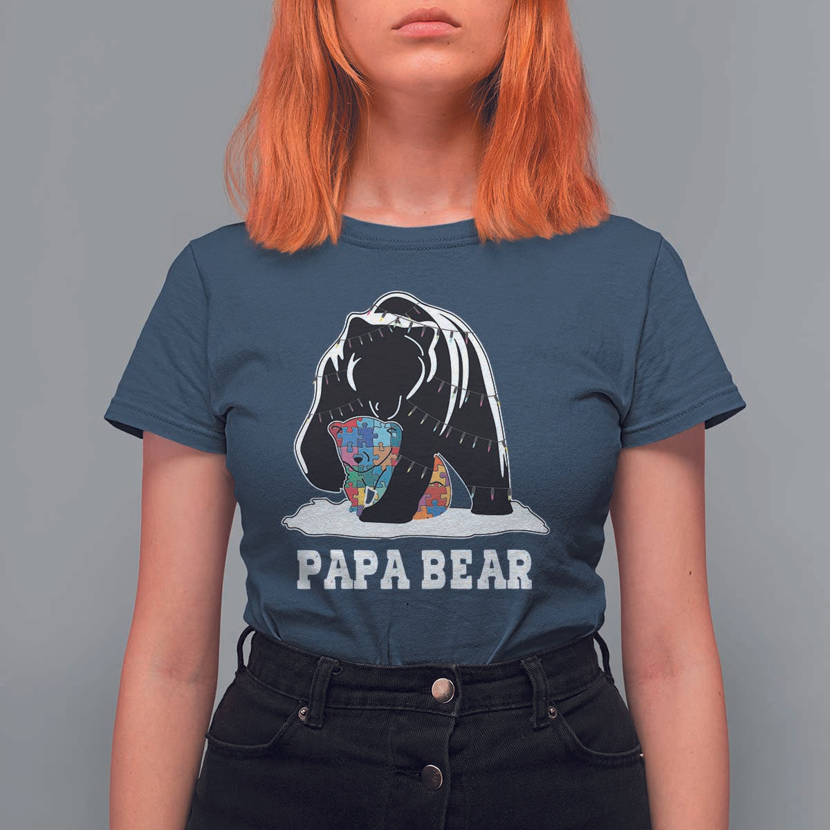Autism Papa Bear T Shirt For Women Support Autistic Matching Family Dad