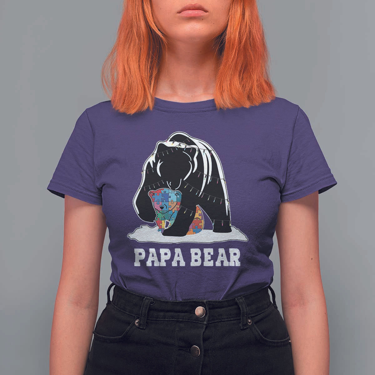 Autism Papa Bear T Shirt For Women Support Autistic Matching Family Dad