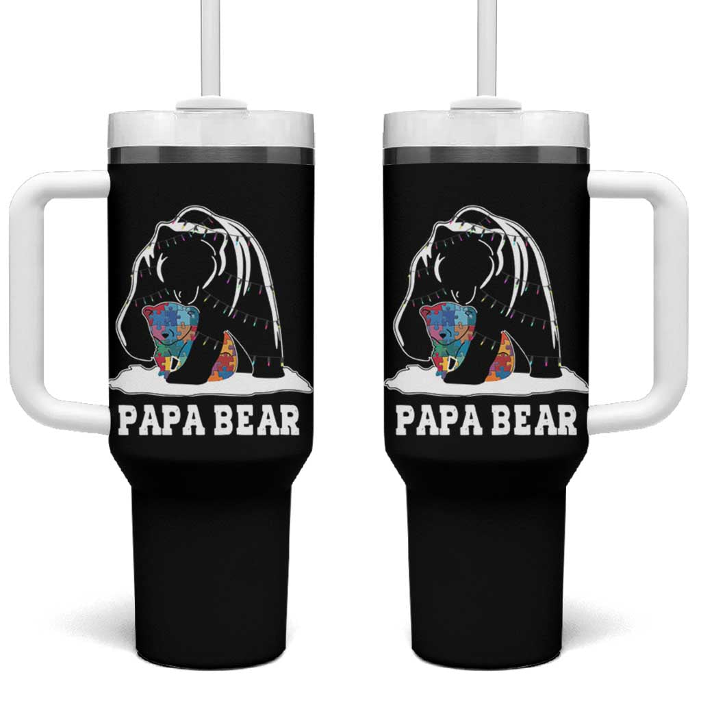 Autism Papa Bear Tumbler With Handle Support Autistic Matching Family Dad