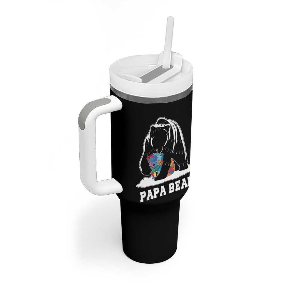 Autism Papa Bear Tumbler With Handle Support Autistic Matching Family Dad