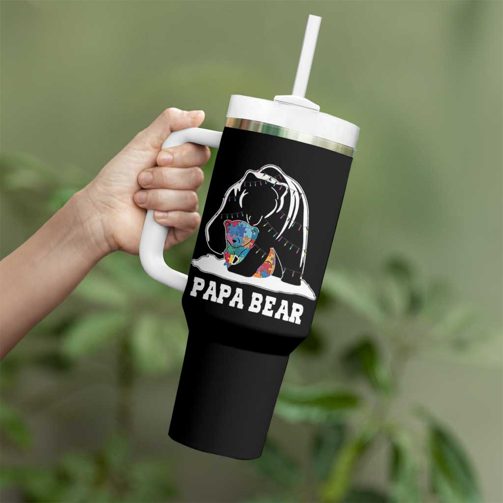 Autism Papa Bear Tumbler With Handle Support Autistic Matching Family Dad