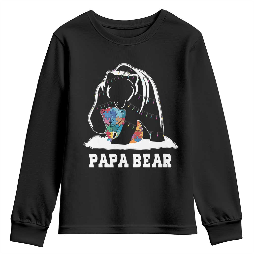 Autism Papa Bear Youth Sweatshirt Support Autistic Matching Family Dad
