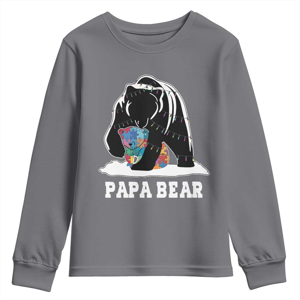 Autism Papa Bear Youth Sweatshirt Support Autistic Matching Family Dad