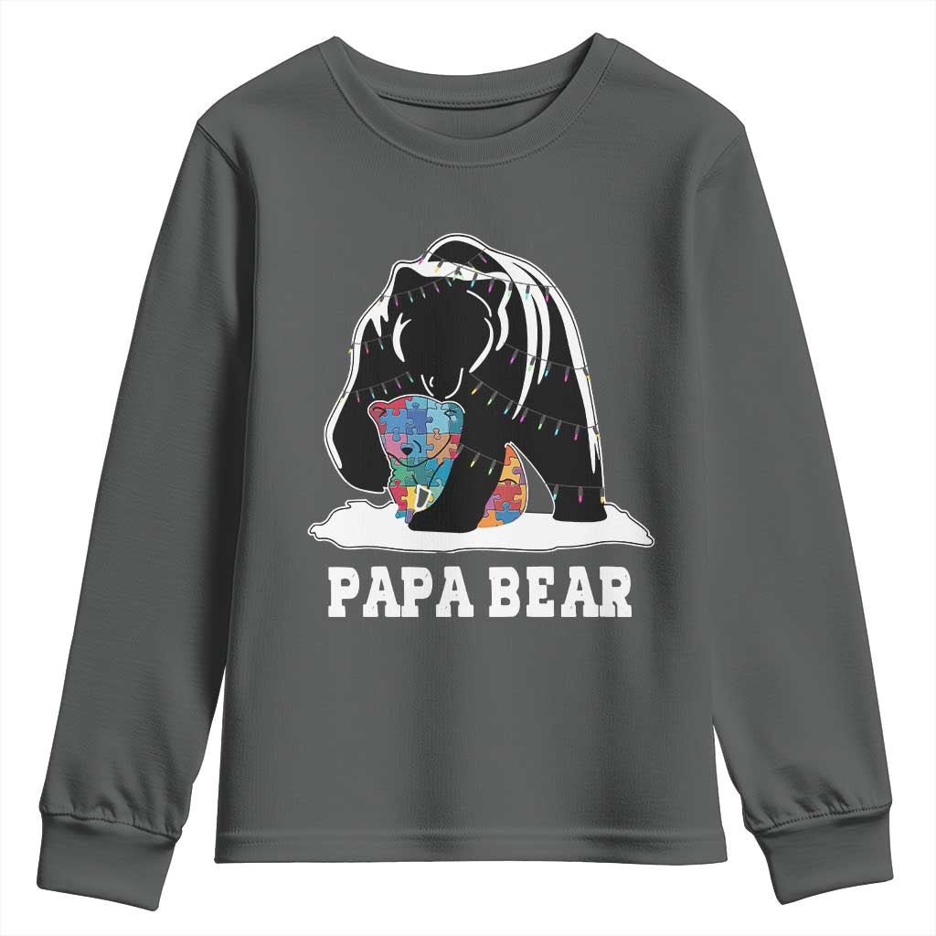 Autism Papa Bear Youth Sweatshirt Support Autistic Matching Family Dad