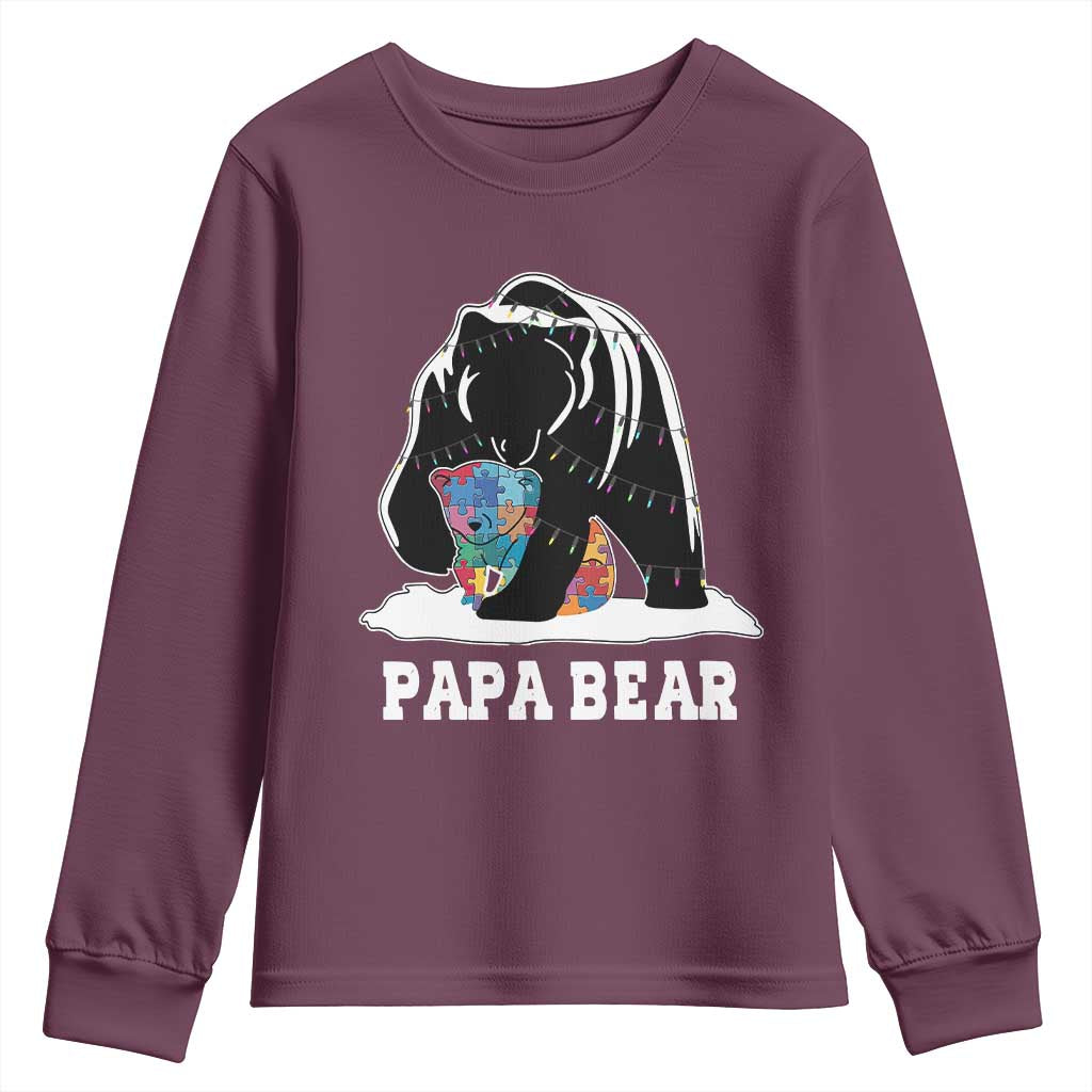 Autism Papa Bear Youth Sweatshirt Support Autistic Matching Family Dad