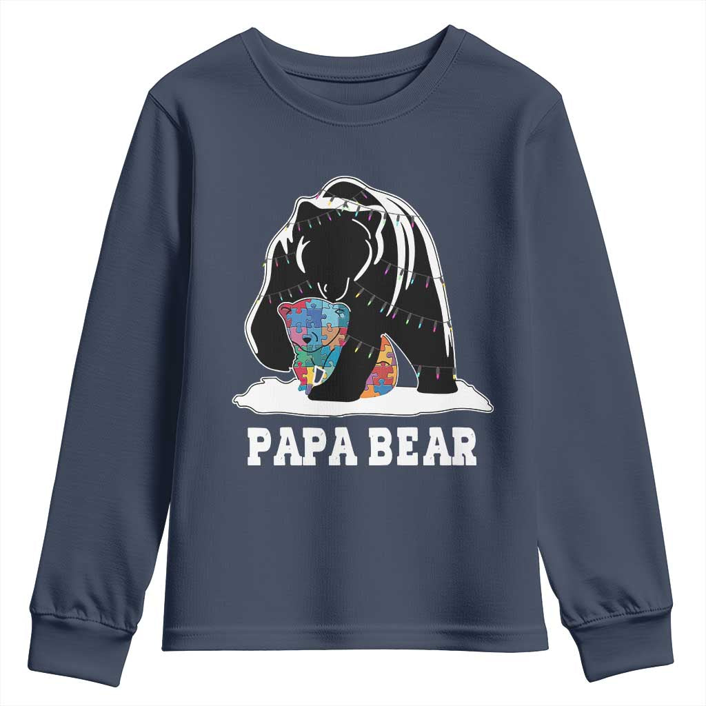 Autism Papa Bear Youth Sweatshirt Support Autistic Matching Family Dad