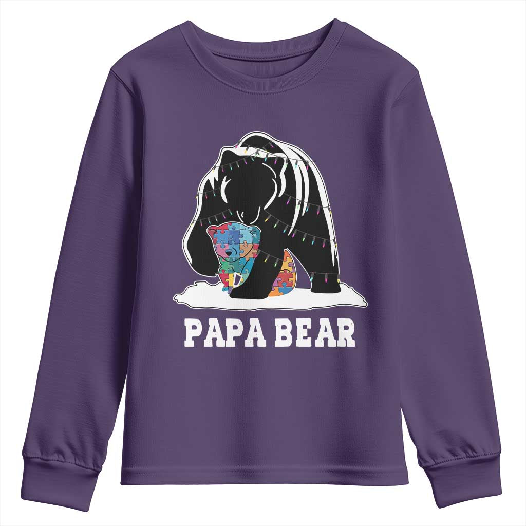 Autism Papa Bear Youth Sweatshirt Support Autistic Matching Family Dad