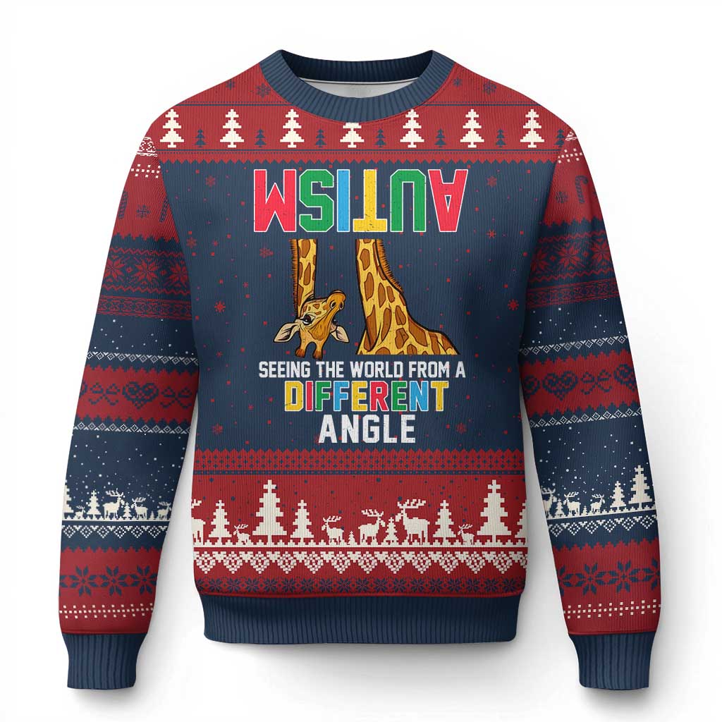 Giraffe Autism Awareness Ugly Christmas Sweater Seeing World Different Angle - Wonder Print Shop