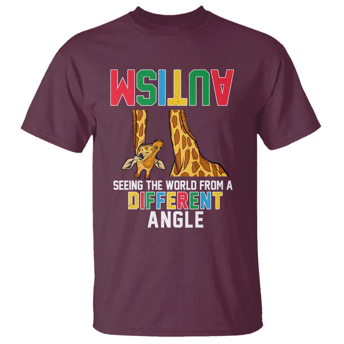 Giraffe Autism Awareness T Shirt Seeing World Different Angle
