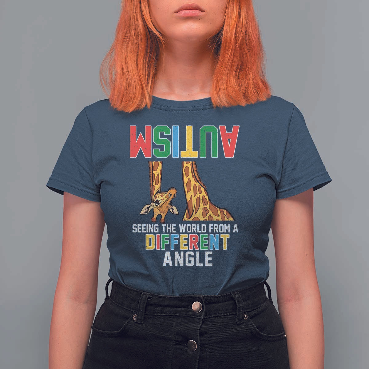 Giraffe Autism Awareness T Shirt For Women Seeing World Different Angle
