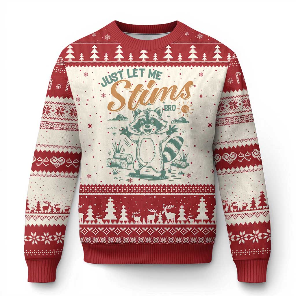 Funny Raccoon Autism Awareness Ugly Christmas Sweater Just Let Me Stim Bro - Wonder Print Shop
