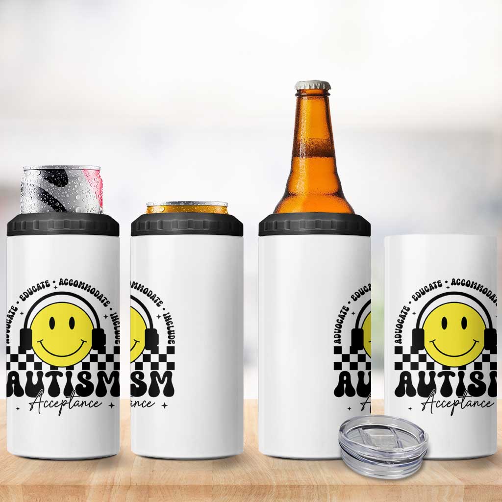Autism Acceptance 4 in 1 Can Cooler Tumbler Advocate Educate Accomodate Include Special Education