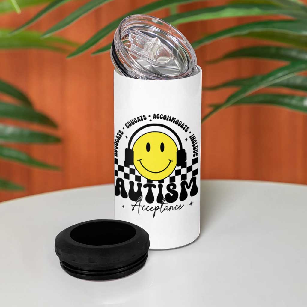 Autism Acceptance 4 in 1 Can Cooler Tumbler Advocate Educate Accomodate Include Special Education
