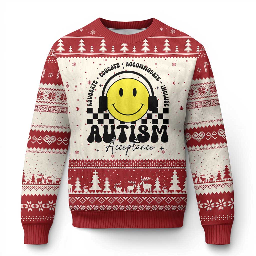 Autism Acceptance Ugly Christmas Sweater Advocate Educate Accomodate Include Special Education - Wonder Print Shop
