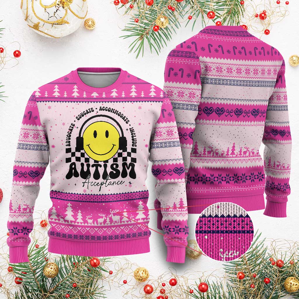 Autism Acceptance Ugly Christmas Sweater Advocate Educate Accomodate Include Special Education - Wonder Print Shop