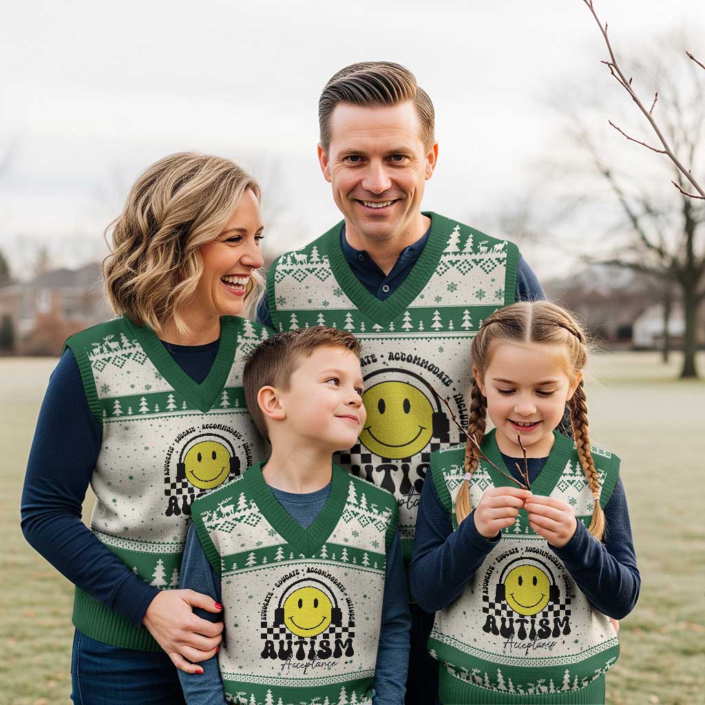 Autism Acceptance V-Neck Knit Sweater Vest Advocate Educate Accomodate Include Special Education - Wonder Print Shop