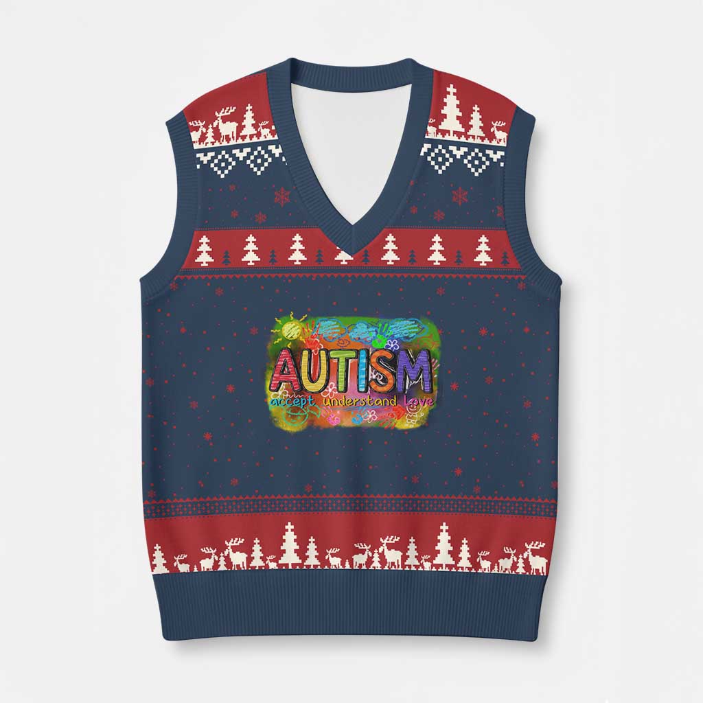 Autism Acceptance V-Neck Knit Sweater Vest Accept Understand Love Autistic Support - Wonder Print Shop
