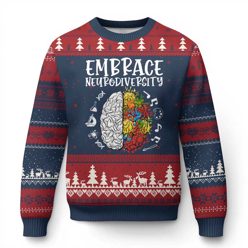 Embrace Neurodiversity Ugly Christmas Sweater Autism Awareness ASD ADHD Acceptance - Wonder Print Shop