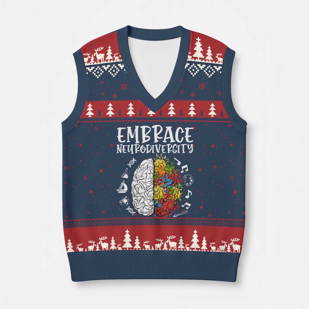 Embrace Neurodiversity V-Neck Knit Sweater Vest Autism Awareness ASD ADHD Acceptance - Wonder Print Shop