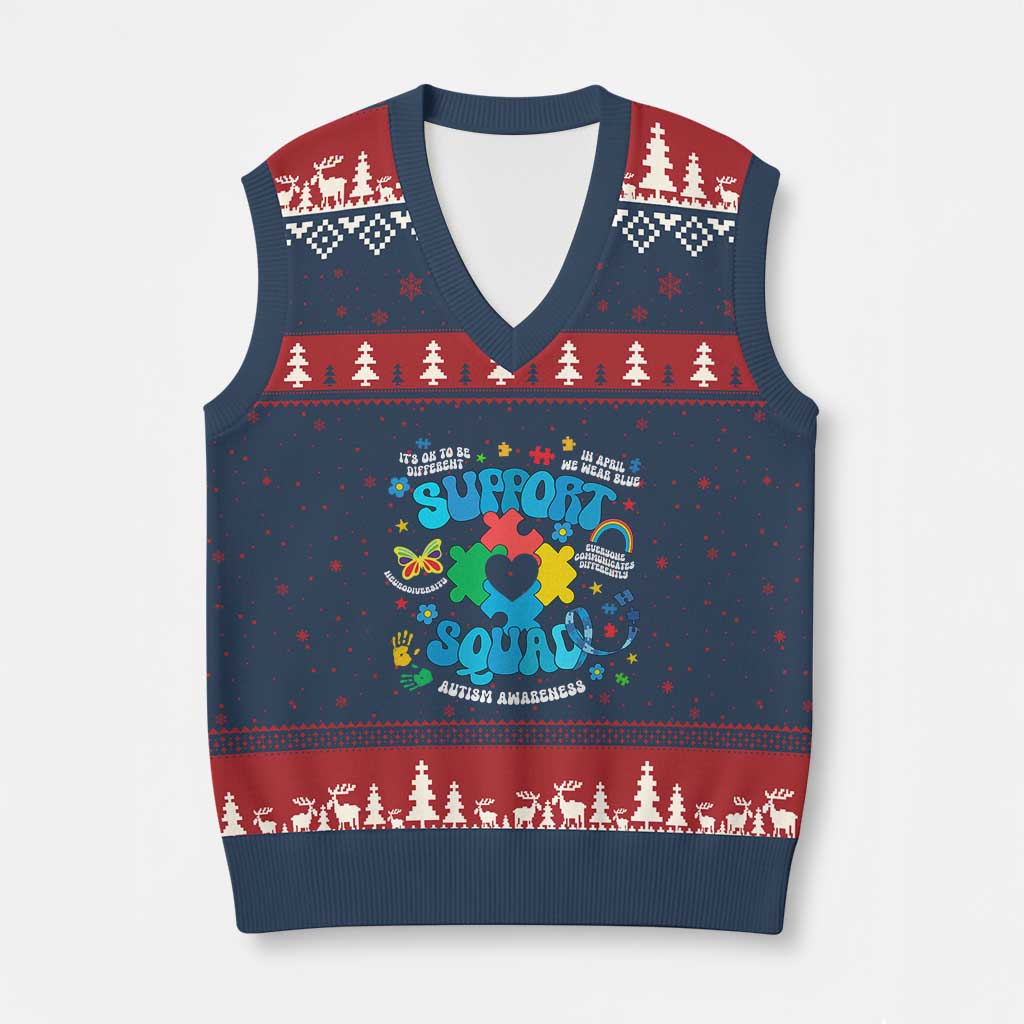 Autism Awareness Support Squad V-Neck Knit Sweater Vest In April We Wear Blue - Wonder Print Shop