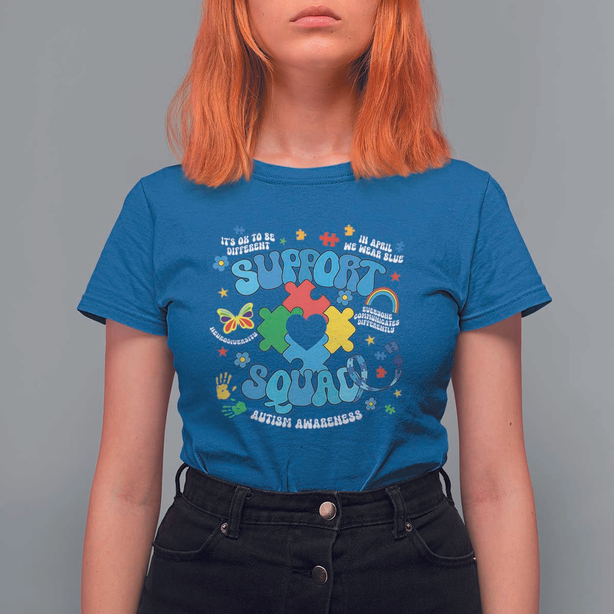 Autism Awareness Support Squad T Shirt For Women In April We Wear Blue