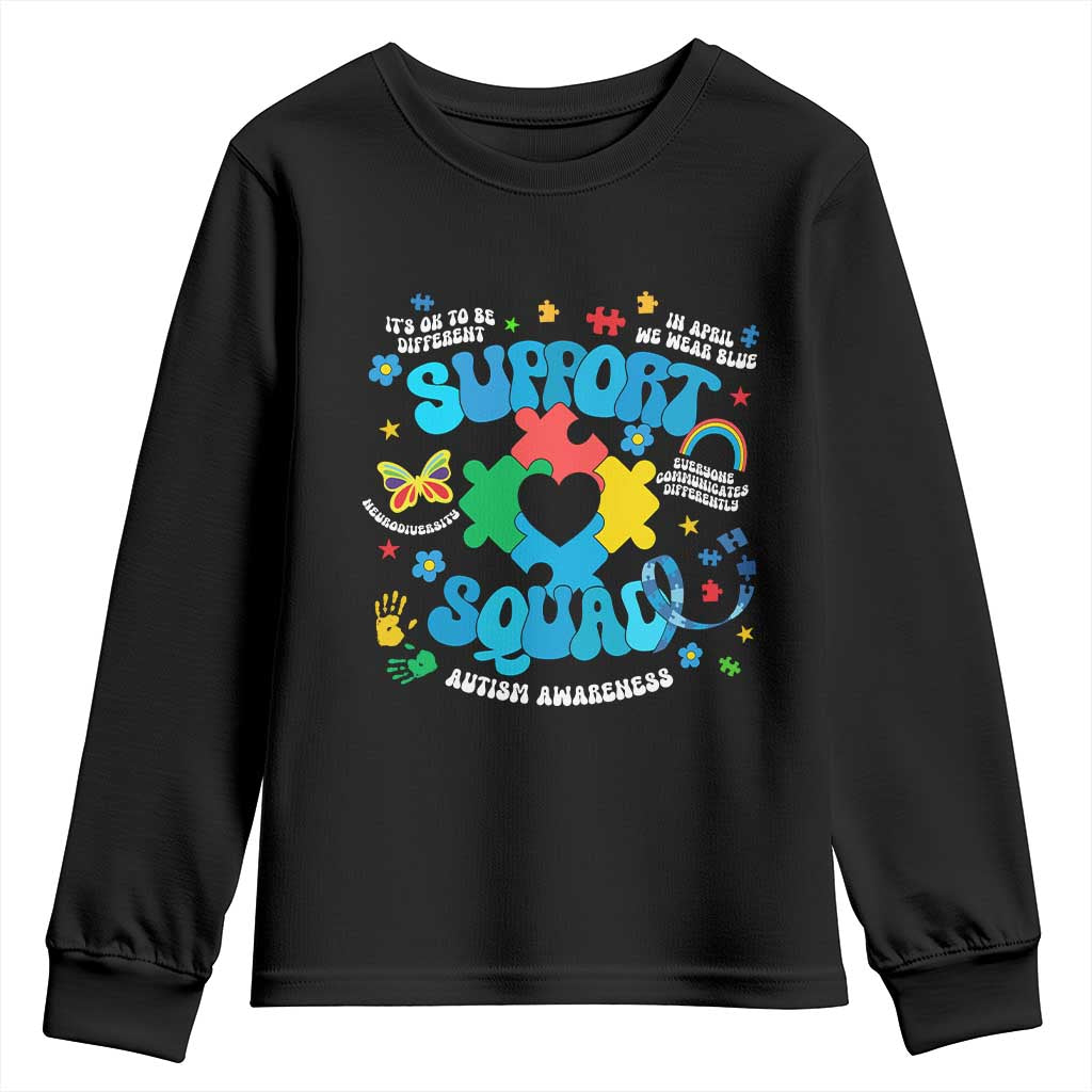 Autism Awareness Support Squad Youth Sweatshirt In April We Wear Blue