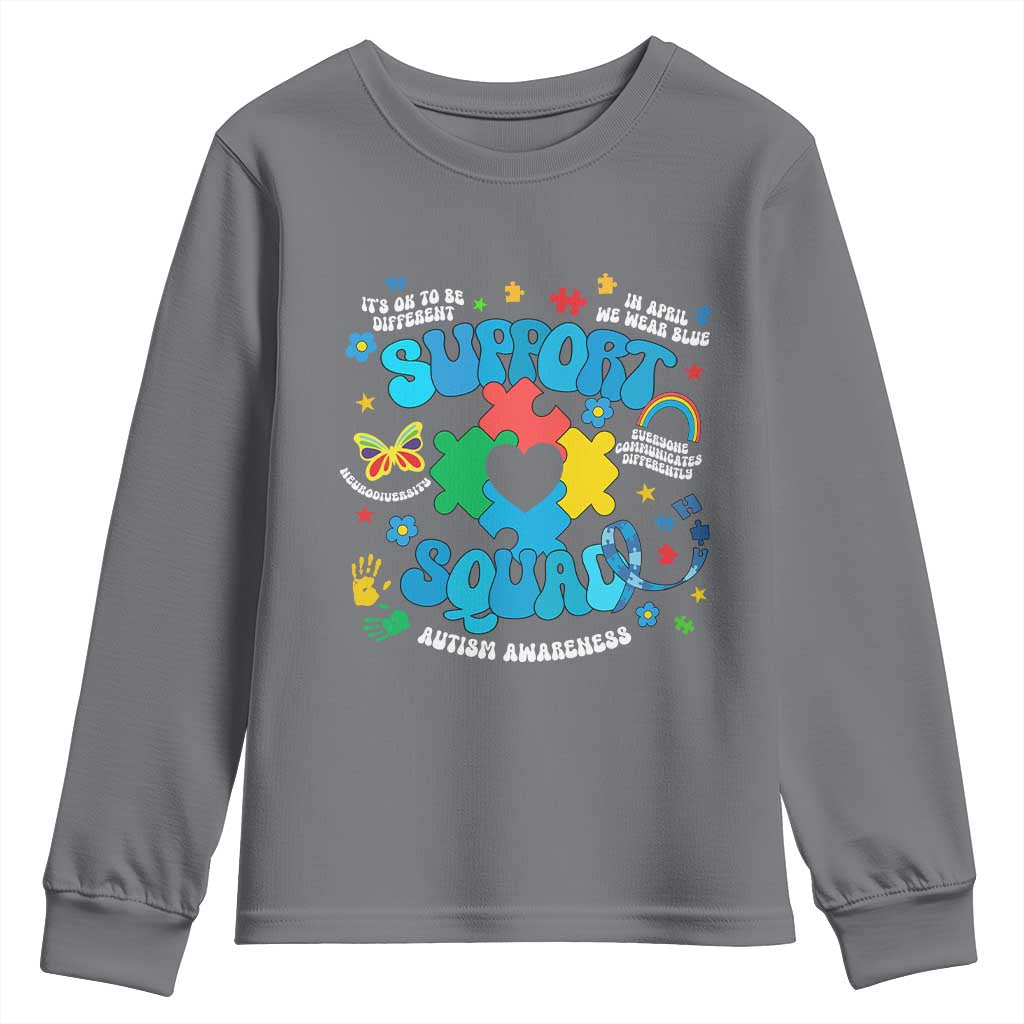 Autism Awareness Support Squad Youth Sweatshirt In April We Wear Blue
