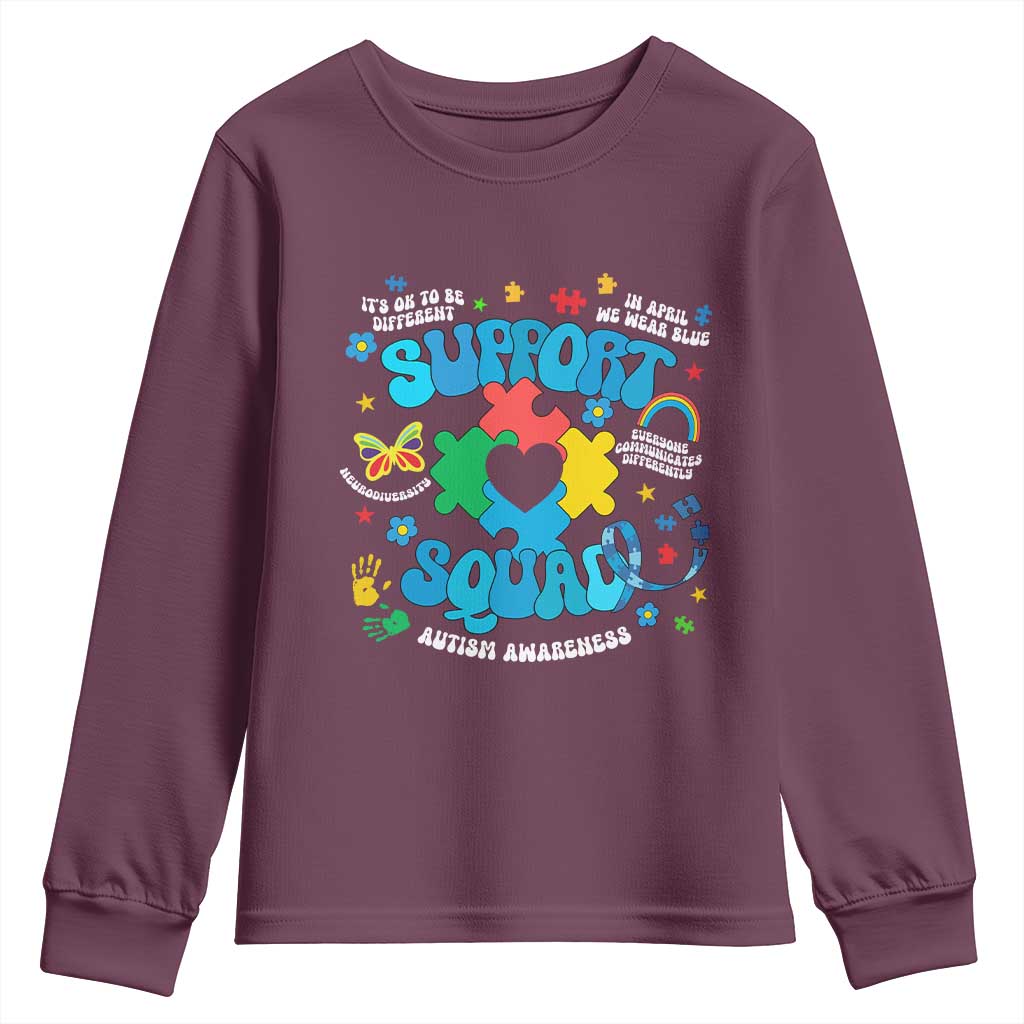 Autism Awareness Support Squad Youth Sweatshirt In April We Wear Blue