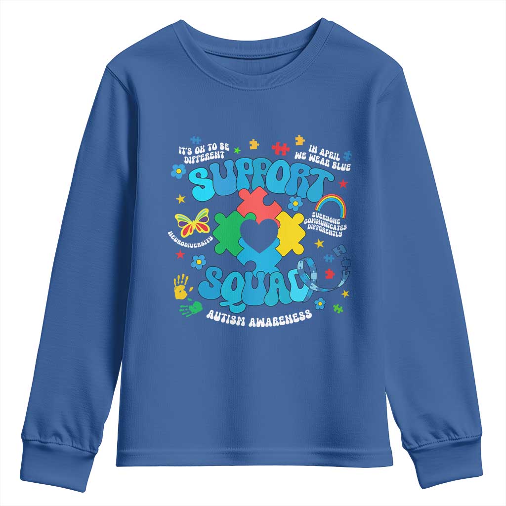 Autism Awareness Support Squad Youth Sweatshirt In April We Wear Blue