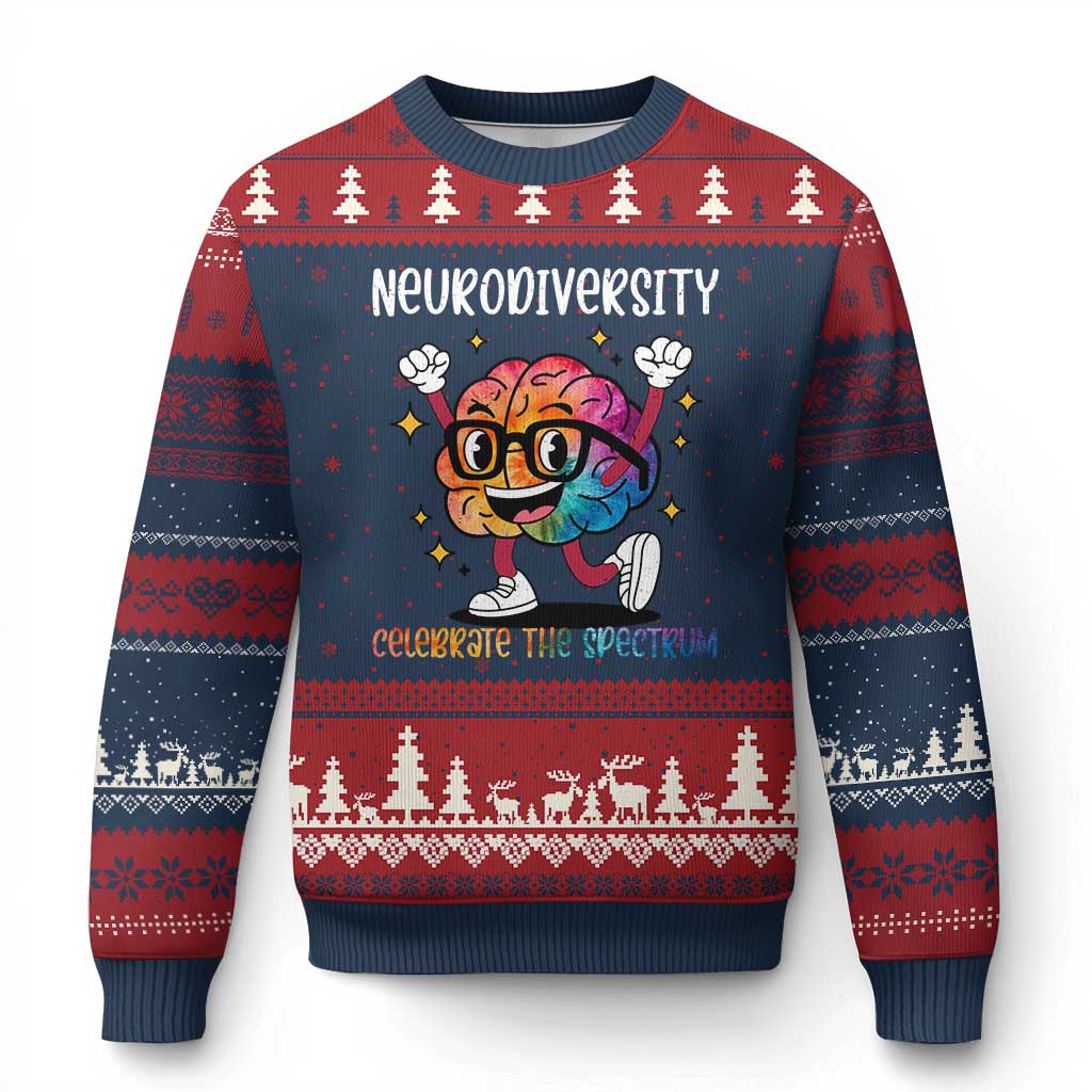 Neurodiversity Brain Ugly Christmas Sweater Celebrate The Spectrum Autism Acceptance ASD ADHD - Wonder Print Shop