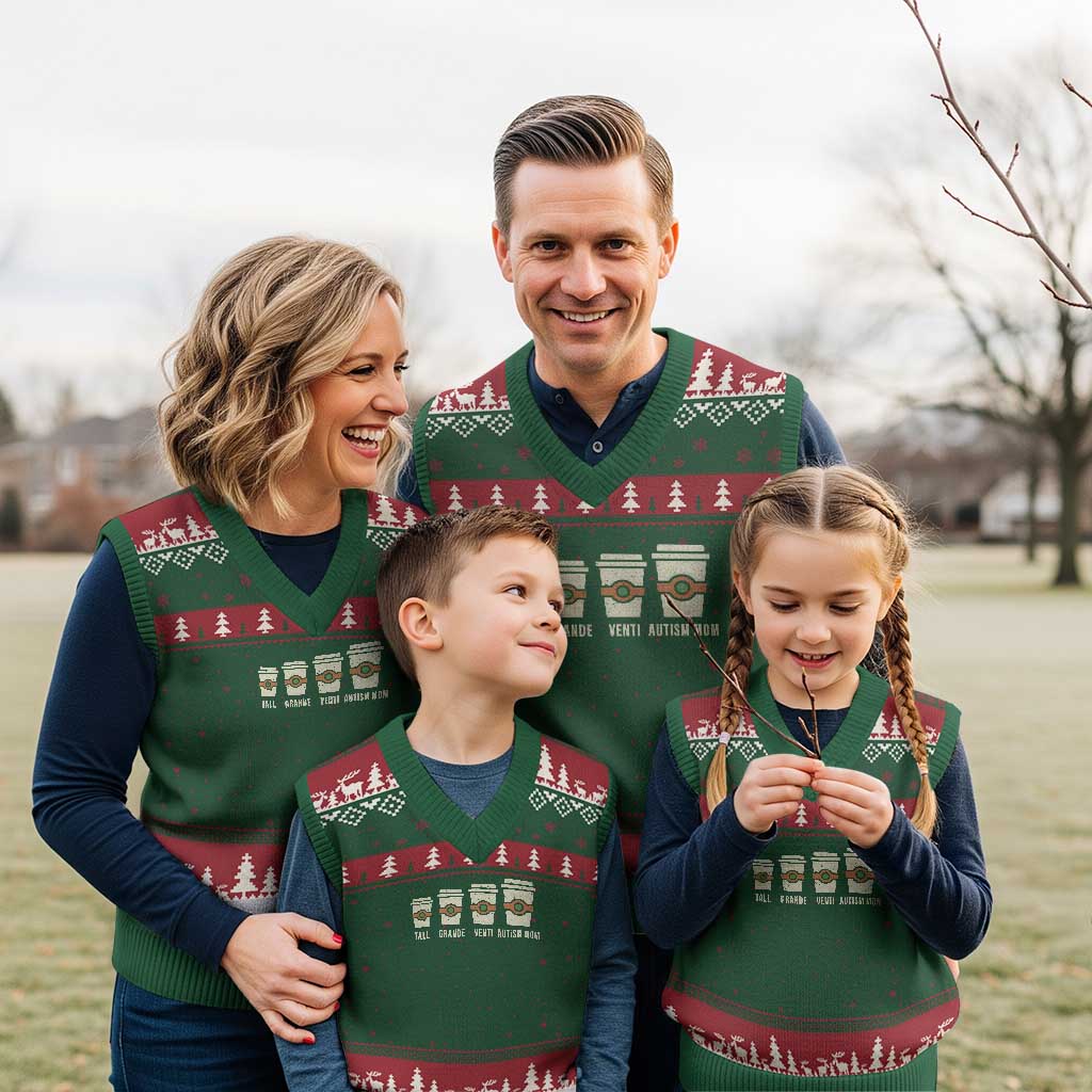 Funny Autism Mom V-Neck Knit Sweater Vest Coffee Support Autistic - Wonder Print Shop