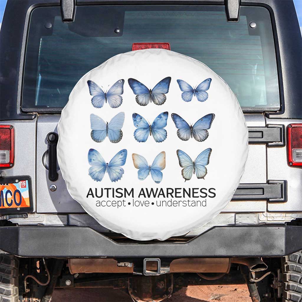 Autism Awareness Blue Butterflies Spare Tire Cover Accept Love Understand