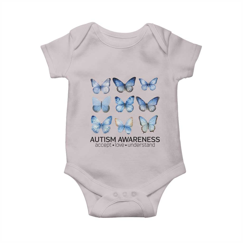 Autism Awareness Blue Butterflies Baby Onesie Accept Love Understand