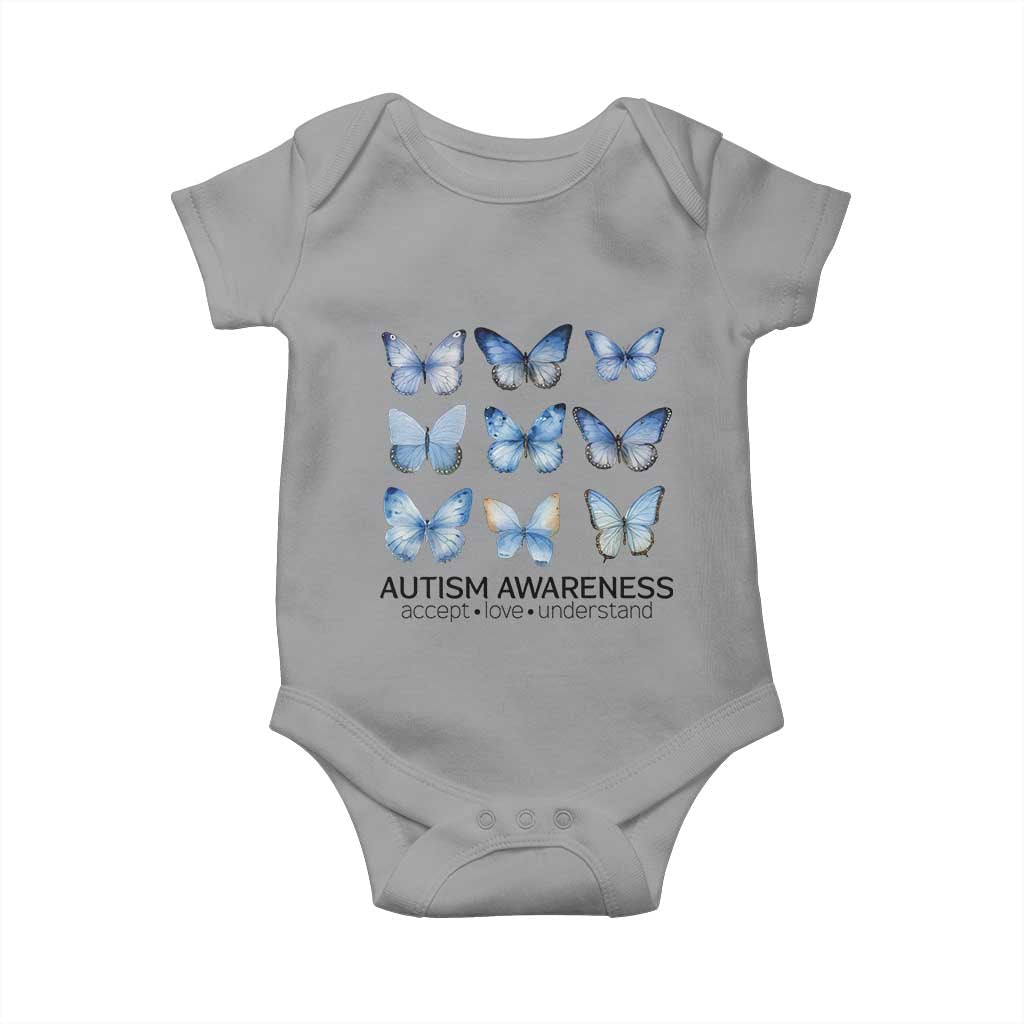Autism Awareness Blue Butterflies Baby Onesie Accept Love Understand