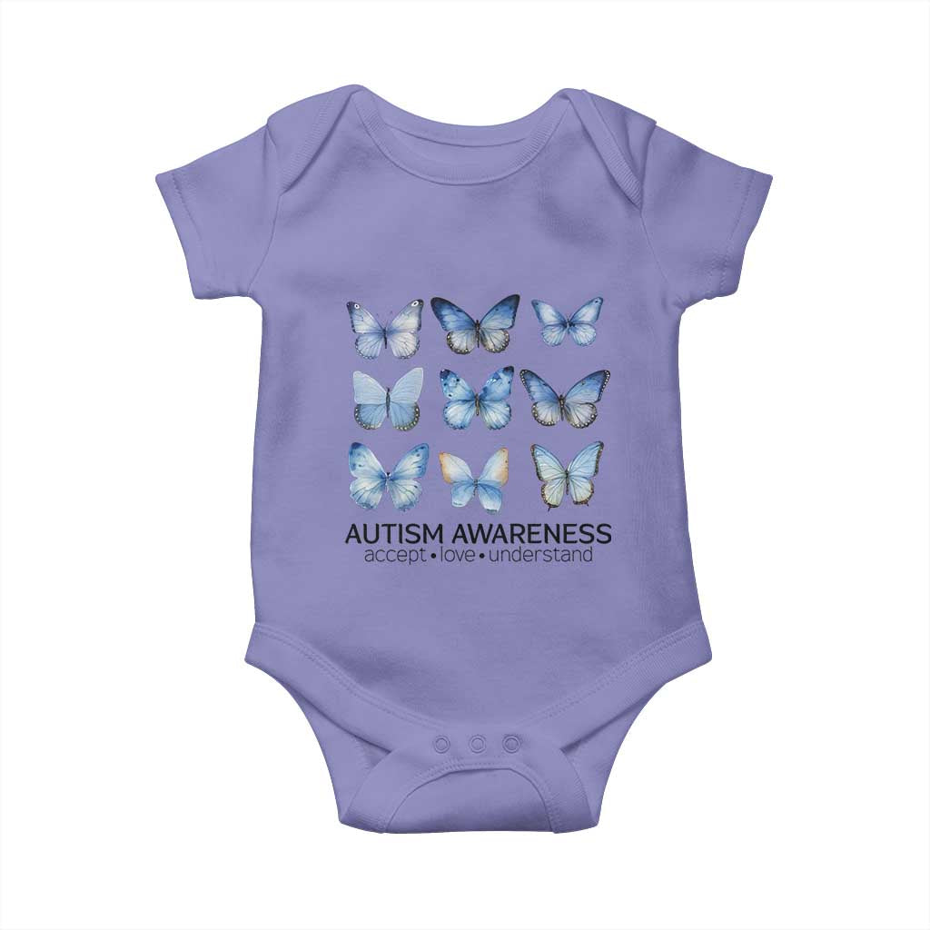 Autism Awareness Blue Butterflies Baby Onesie Accept Love Understand