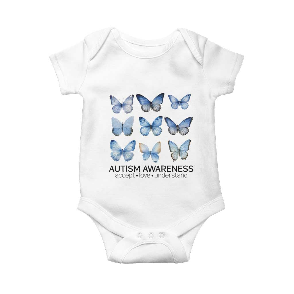 Autism Awareness Blue Butterflies Baby Onesie Accept Love Understand