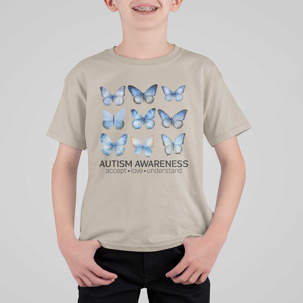 Autism Awareness Blue Butterflies T Shirt For Kid Accept Love Understand