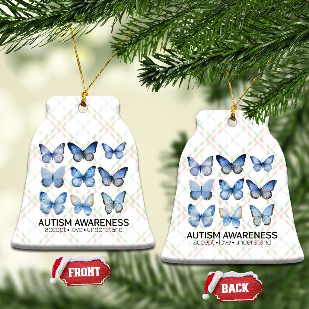 Autism Awareness Blue Butterflies Ceramic Ornament Accept Love Understand - Wonder Print Shop