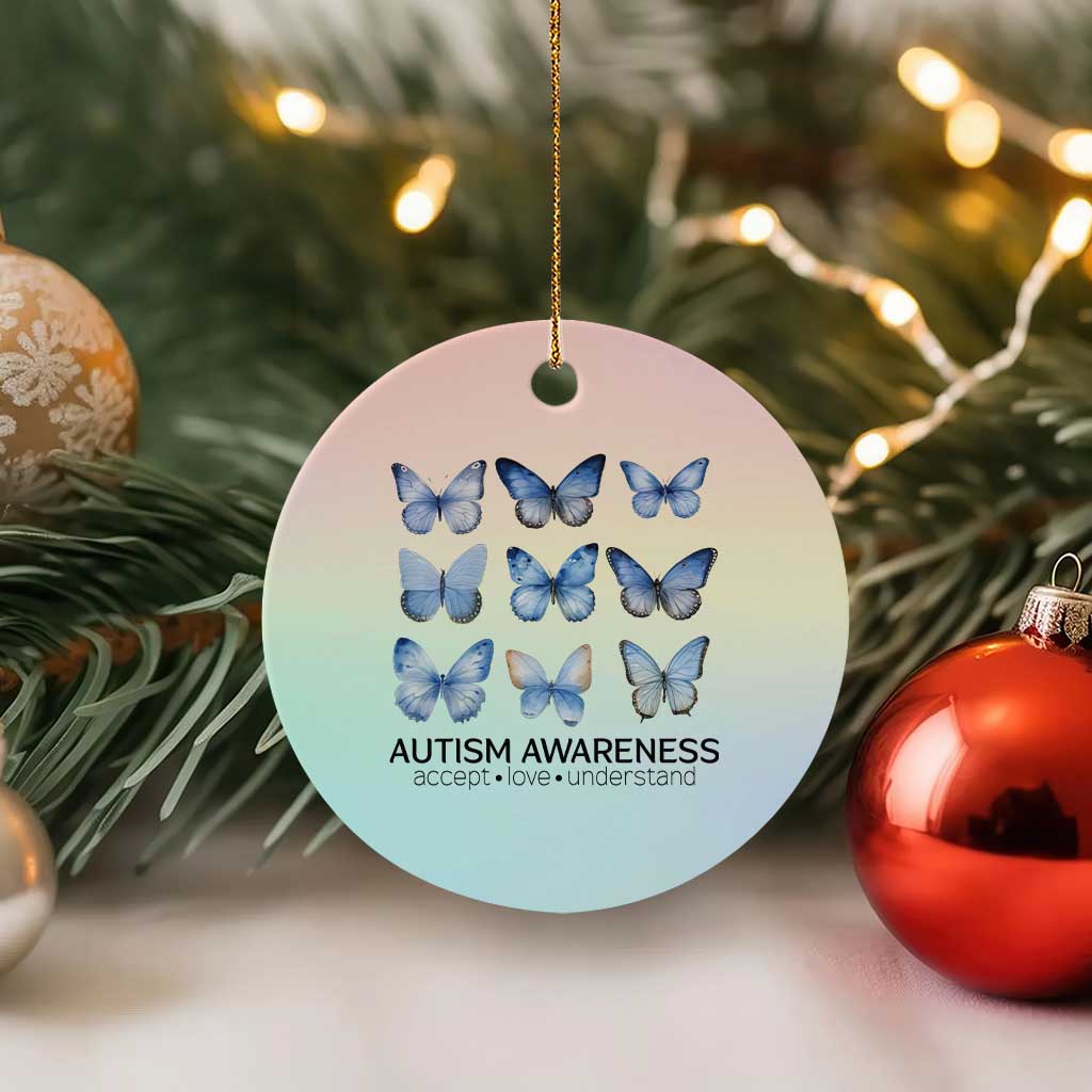 Autism Awareness Blue Butterflies Ceramic Ornament Accept Love Understand - Wonder Print Shop